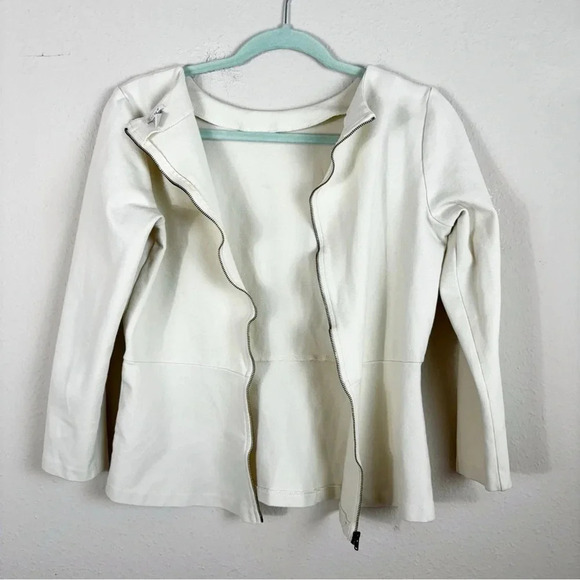 J.Crew Ponte Peplum Zipper Back Blouse Women's Size S Ivory Long Sleeve - Picture 4 of 9
